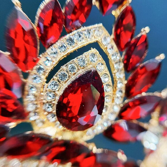 Quinceanera Crown, Ruby Rhinestone Crown, Large Size Crown, Gold Crystal Crown main image 8